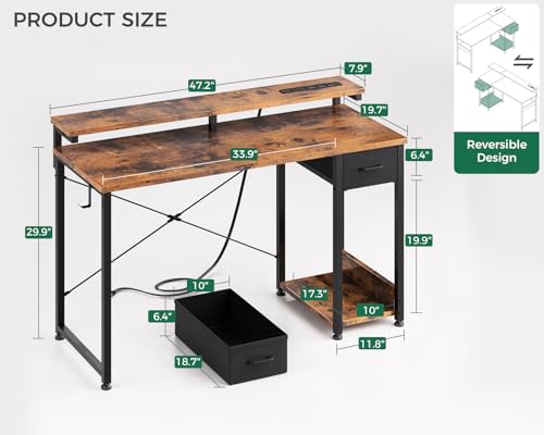 AODK Gaming Desk with LED Lights & Power Outlet, 40 Inch, Black T67329