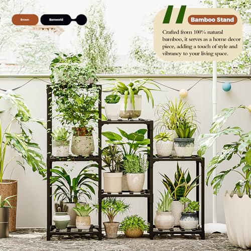 Bamworld Plant Stand Indoor Outdoor Wood Plant Rack 3 Tier Ladder D51744