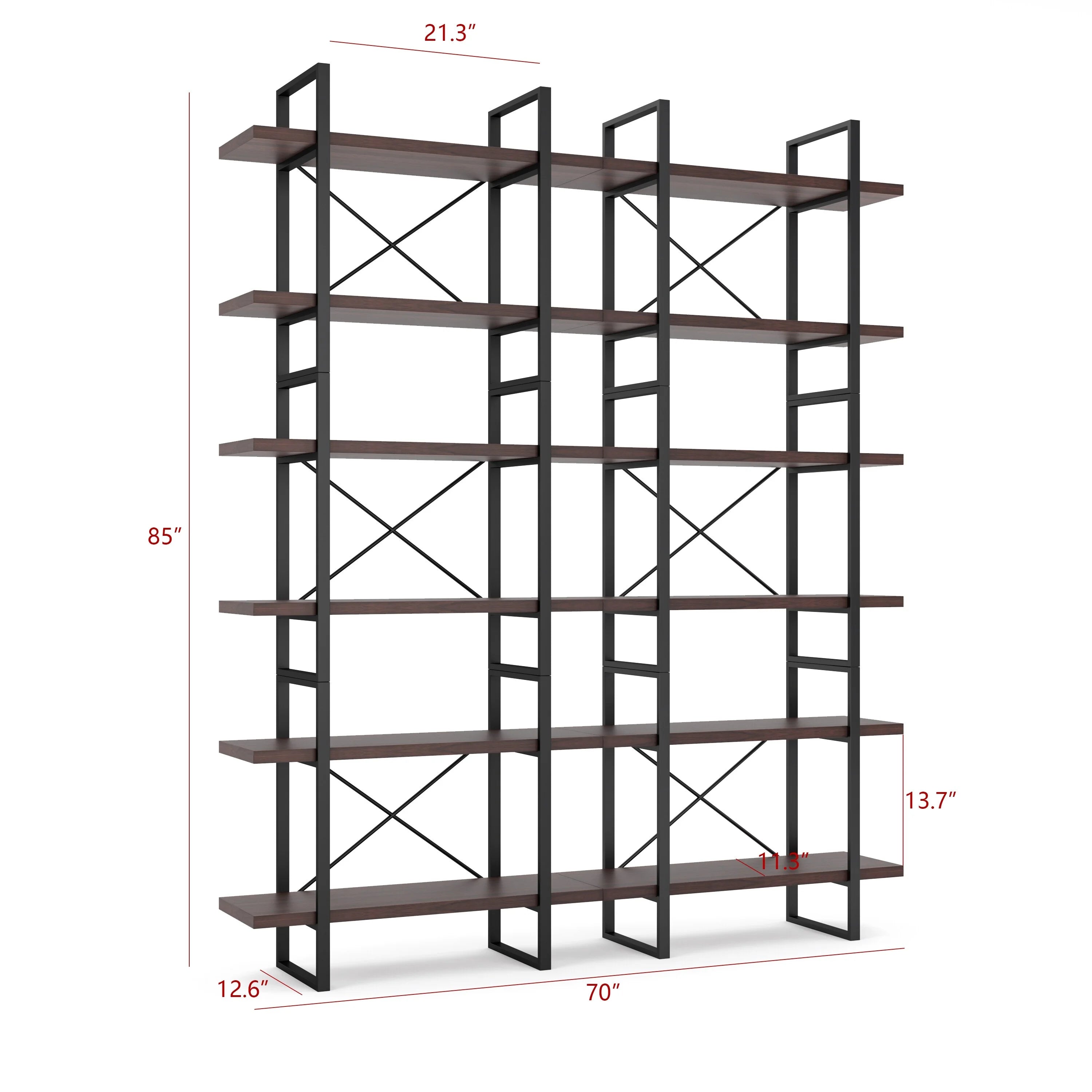 Davee Dark Walnut 6-Tier Divider Bookcase X943204