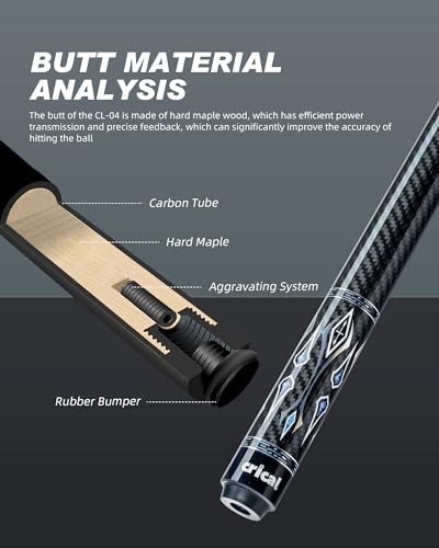 CRICAL Carbon Fiber Pool Cue Stick 58" with 12.5mm Tip J317692