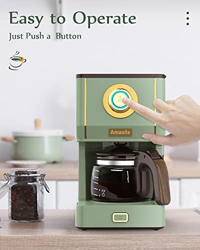 Amaste Drip Coffee Maker, 25 Oz Glass Pot, Retro Style with Reusable Filter Y974