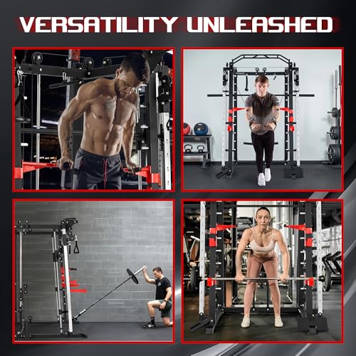Smith Machine Home Gym with Cable Crossover Power Cage W9011