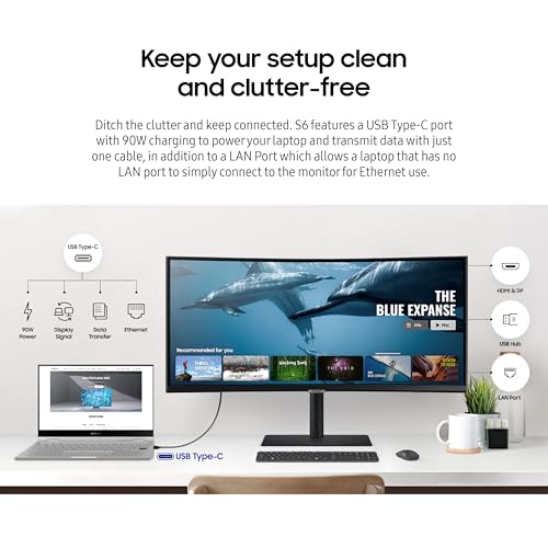 SAMSUNG Viewfinity S65UA 34-Inch Ultrawide QHD Curved Monitor, 100Hz, USB-C, Black B208