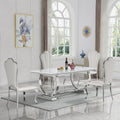 Goujxcy White Marble Dining Table Set for 6, Luxury Silver Kitchen Table and Chairs Set of 6, 70" Faux Marble Rectangle Dining Room Table with 4 Leather Chairs,Modern 7-Piece Dining Table Set
