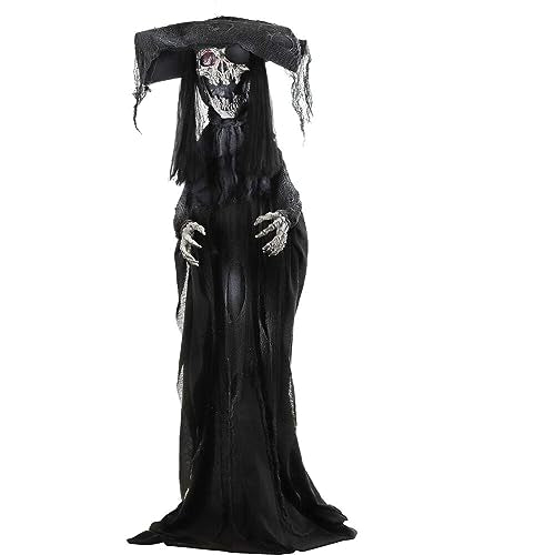 Haunted Hill Farm 5.25-ft Standing Gravekeeper Animatronic with Red LED Eyes and Sound Effects X9371