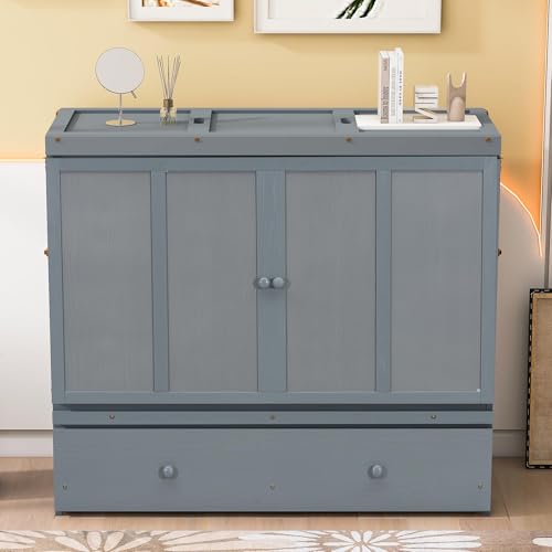 Queen Size Murphy Bed with Drawers and Charging Station, Espresso O1227