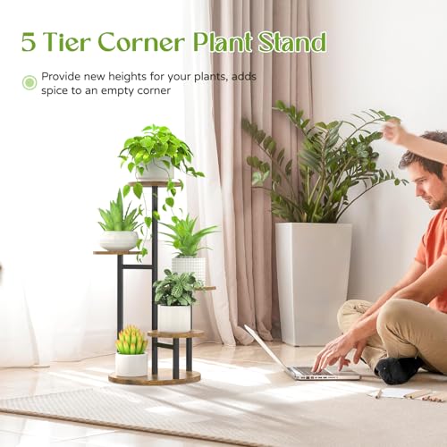 6 Tier Metal Wood Corner Plant Stand Indoor Outdoor H78199