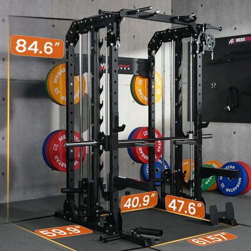 Smith Machine Home Gym with Aluminum Pulley Set - 2000lbs Capacity Power Rack O517