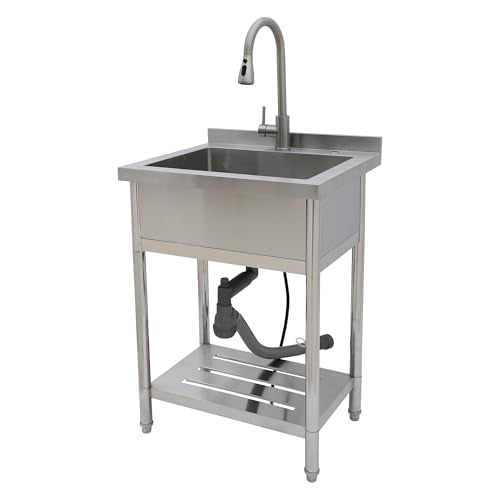 Lordear Stainless Steel Utility Sink 24 Inch Single Bowl Freestanding O589484