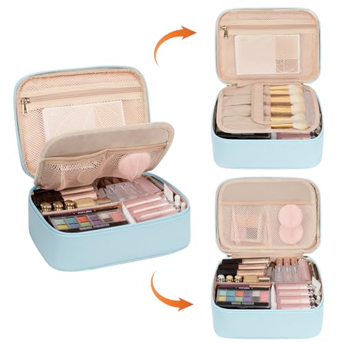 OCHEAL Makeup Bag with Divider and Brush Compartments, Green Nylon F358