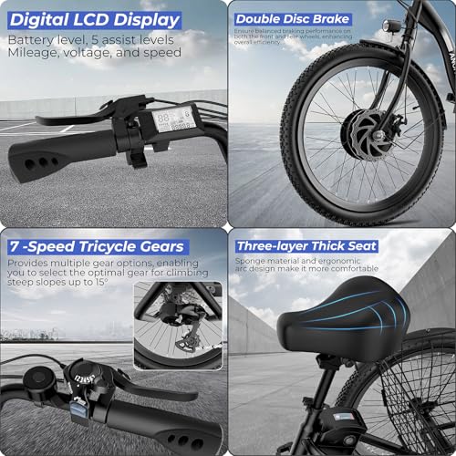 ANCHEER Electric Tricycle for Adults, 350W Folding 3-Wheel Ebike, 48V 499Wh S15636