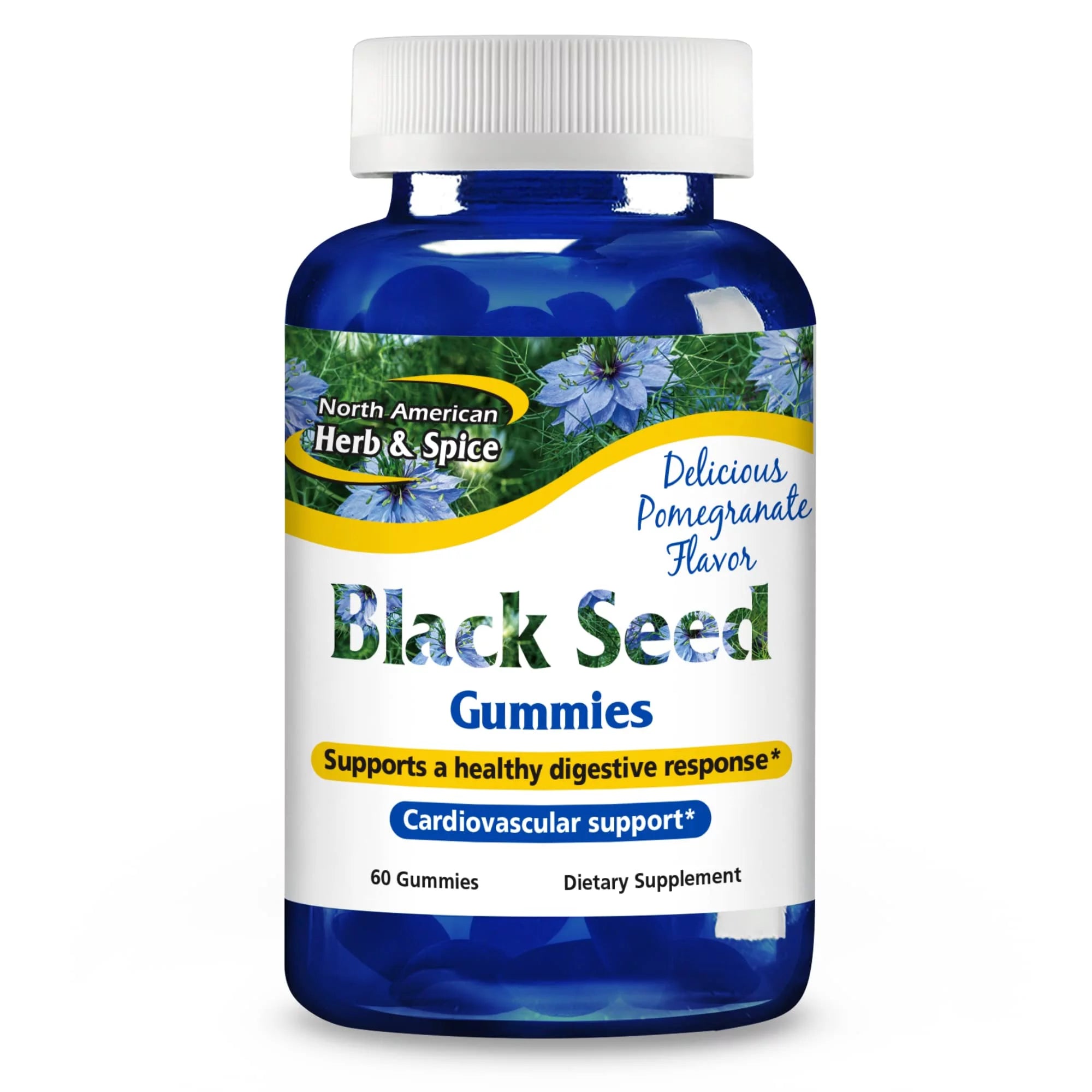 NORTH AMERICAN HERB & SPICE Black Seed Gummies, Pomegranate Flavor - 60 Gummies - Cardiovascular & Digestive Support - Non-GMO - 30 Servings