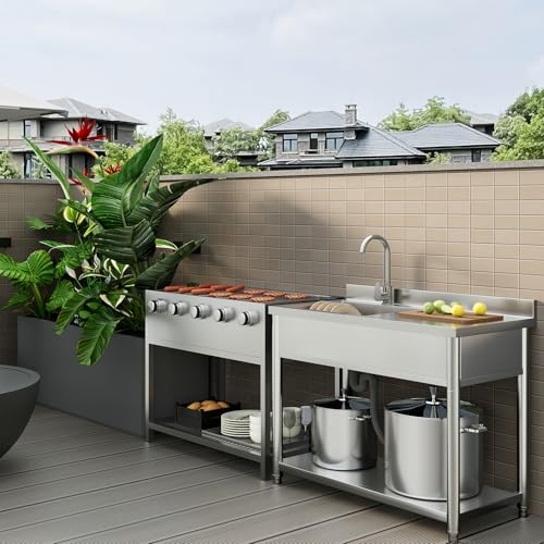 Stainless Steel Freestanding Utility Sink with Pull-out Faucet K489