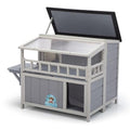 2-Tier Warm Wood Cat Shelter with Sunlight Roof, Outdoor Kitty Cat House, Balcony, Jumping Platforms, Kitty Pet Porch Enclosure, Weatherproof Outside