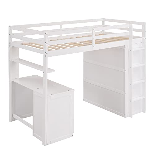 Harper & Bright Designs Full Loft Bed with Desk, Wardrobe, Solid Wood N868457