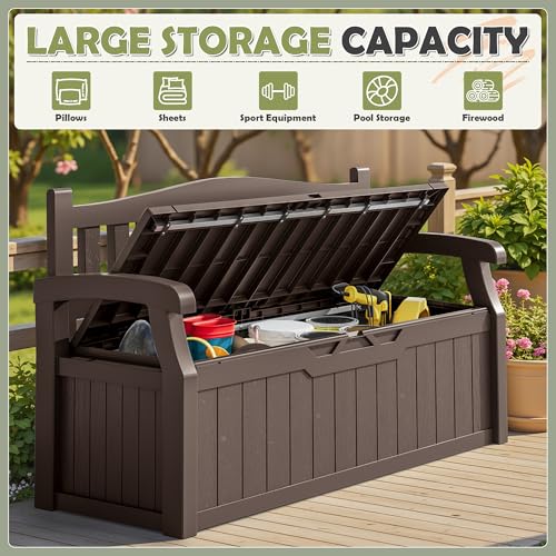 Homall 75 Gallon Outdoor Storage Bench Lockable Deck Box Waterproof UV Resistant Grey D354316