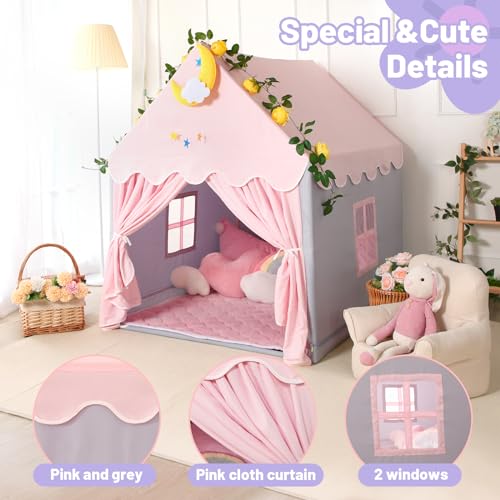 Wilwolfer Kid Tent with Mat and Star Lights - Indoor Playhouse for Toddlers and Girls (Pink) N411519