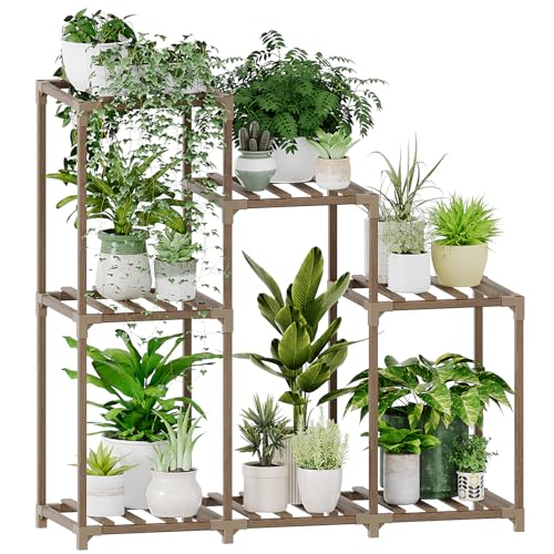 Bamworld Plant Stand Indoor Outdoor Wood Plant Rack 3 Tier Ladder D51744