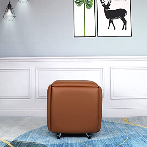 Nesting Ottoman Cube Chair with Wheels, Stackable Leather Foot Stool V48796