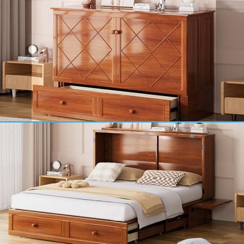 Mjkone Queen Murphy Bed Cabinet with Tri-Folding Mattress, White E6299