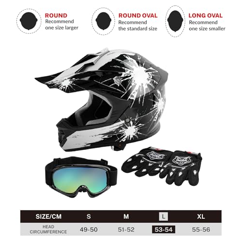 SLMOTO Dot Youth Kids Motocross Offroad Helmet with Goggles and Gloves Blue Skull D851858