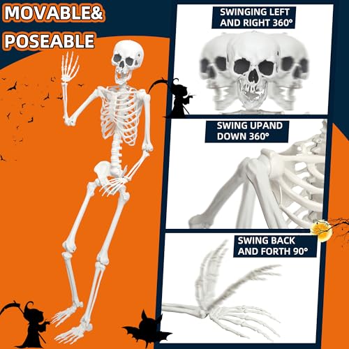 Halloween Skeleton Decoration 5.4ft Realistic Plastic with Movable Joints Gray U13918