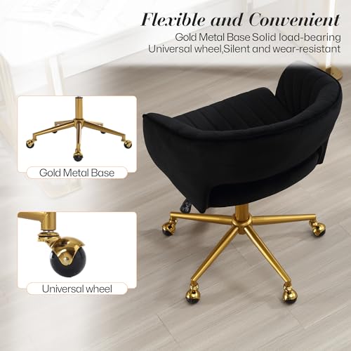 Modern Corduroy Swivel Desk Chair with Gold Base, Black Z8760