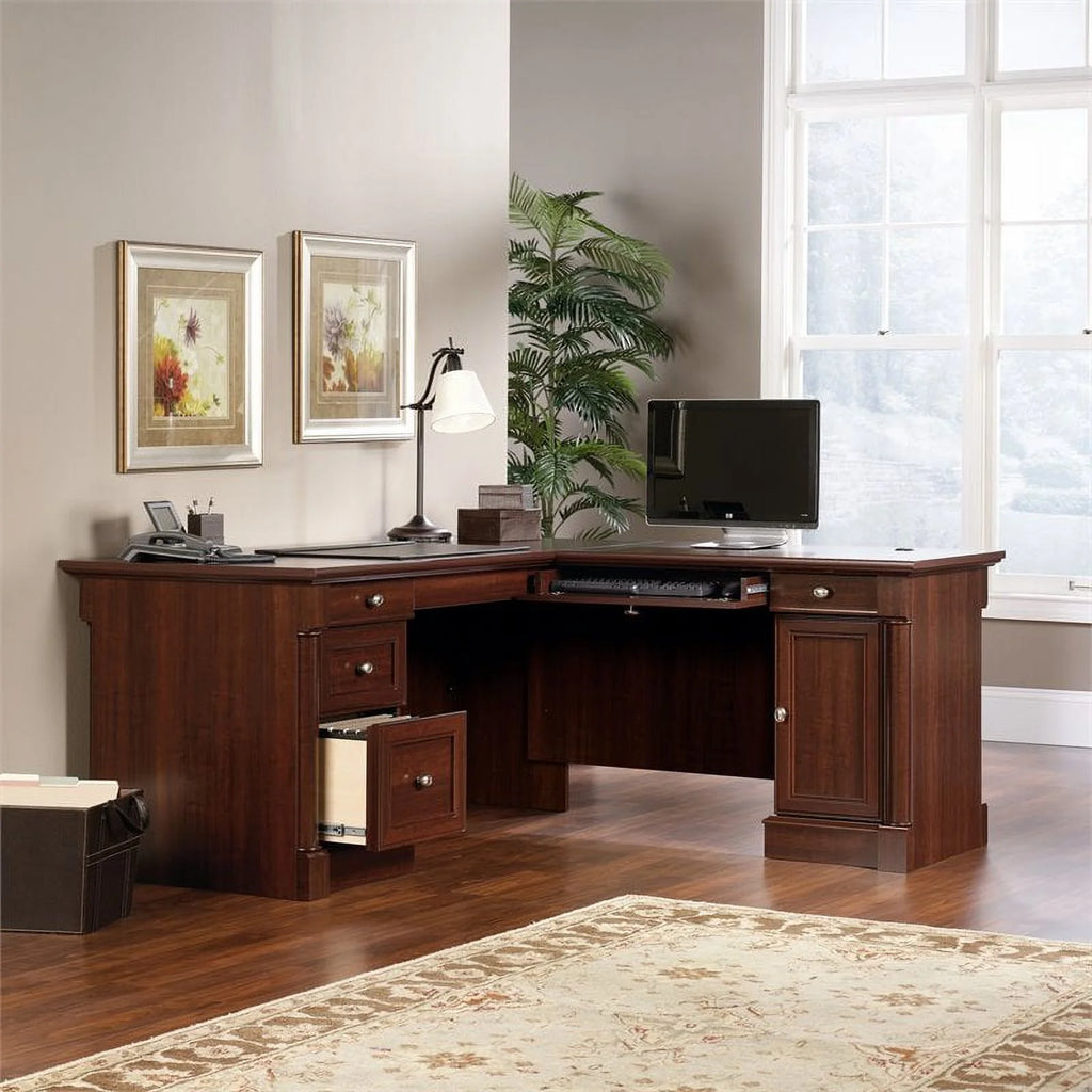 Kingfisher Lane L-Shaped Engineered Wood Desk in Select Cherry D64462