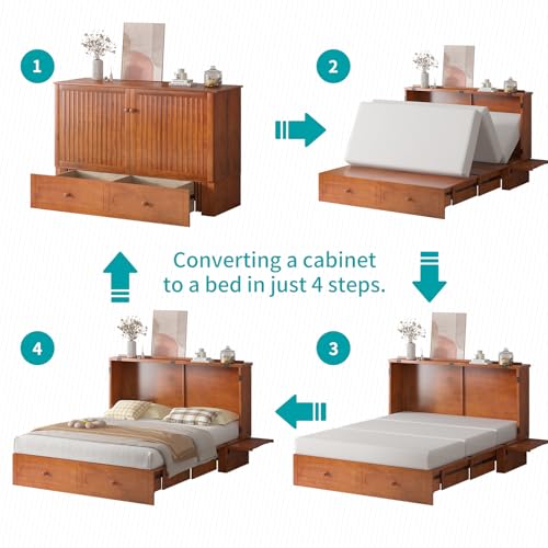 BALUS Murphy Cabinet Bed Queen with USB Charging Station, Tri-Fold Mattress, Dark Grey V81631