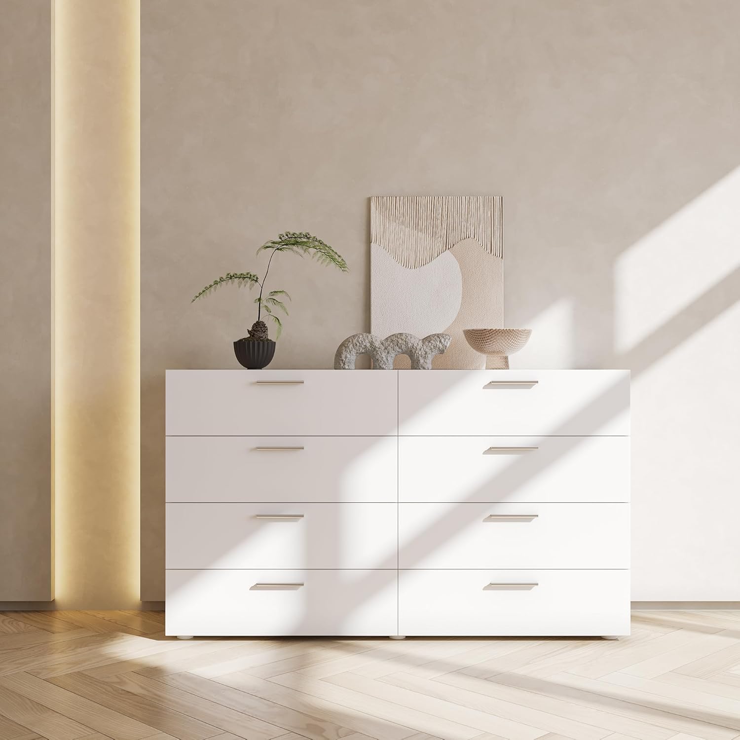 8 Drawer Double Dresser, White Dresser, Modern 8 Chest of Drawers with Deep Drawers, Wide Storage Organizer Cabinet for Living Room Home