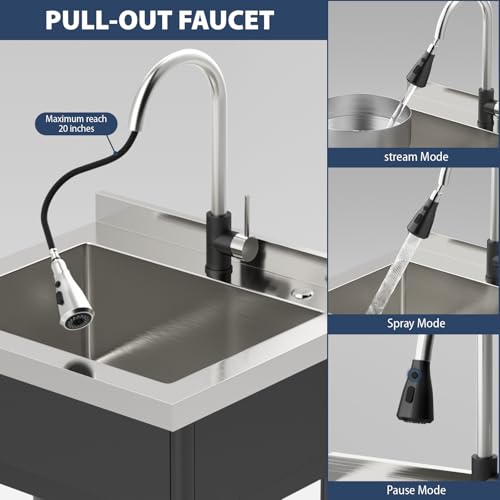 Lordear Stainless Steel Utility Sink 24 Inch Single Bowl Freestanding O589484