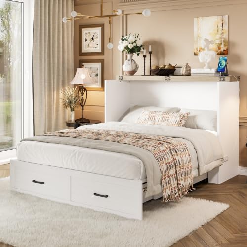 Queen Size Murphy Bed Cabinet with Charging Station, White P336686