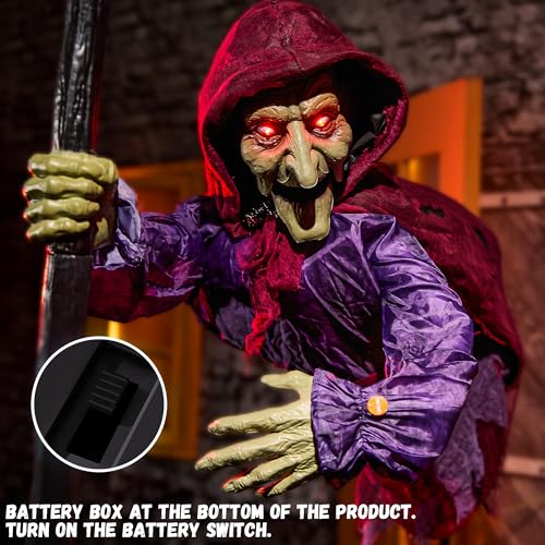 Halloween Animatronics Flying Witch Decorations, 6ft Animated Floating Witch with Sound Z3833