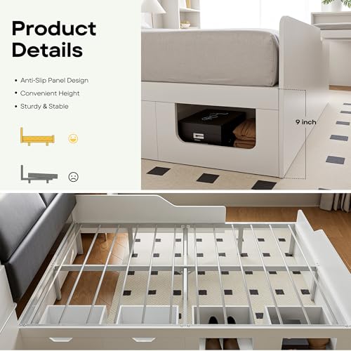 Full Platform Bed Frame with Foldable Desk, Storage Headboard, LED Light Y18160