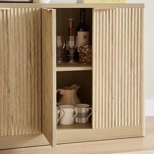 67" Fluted Oak Buffet Cabinet Sideboard with 6 Doors A1241