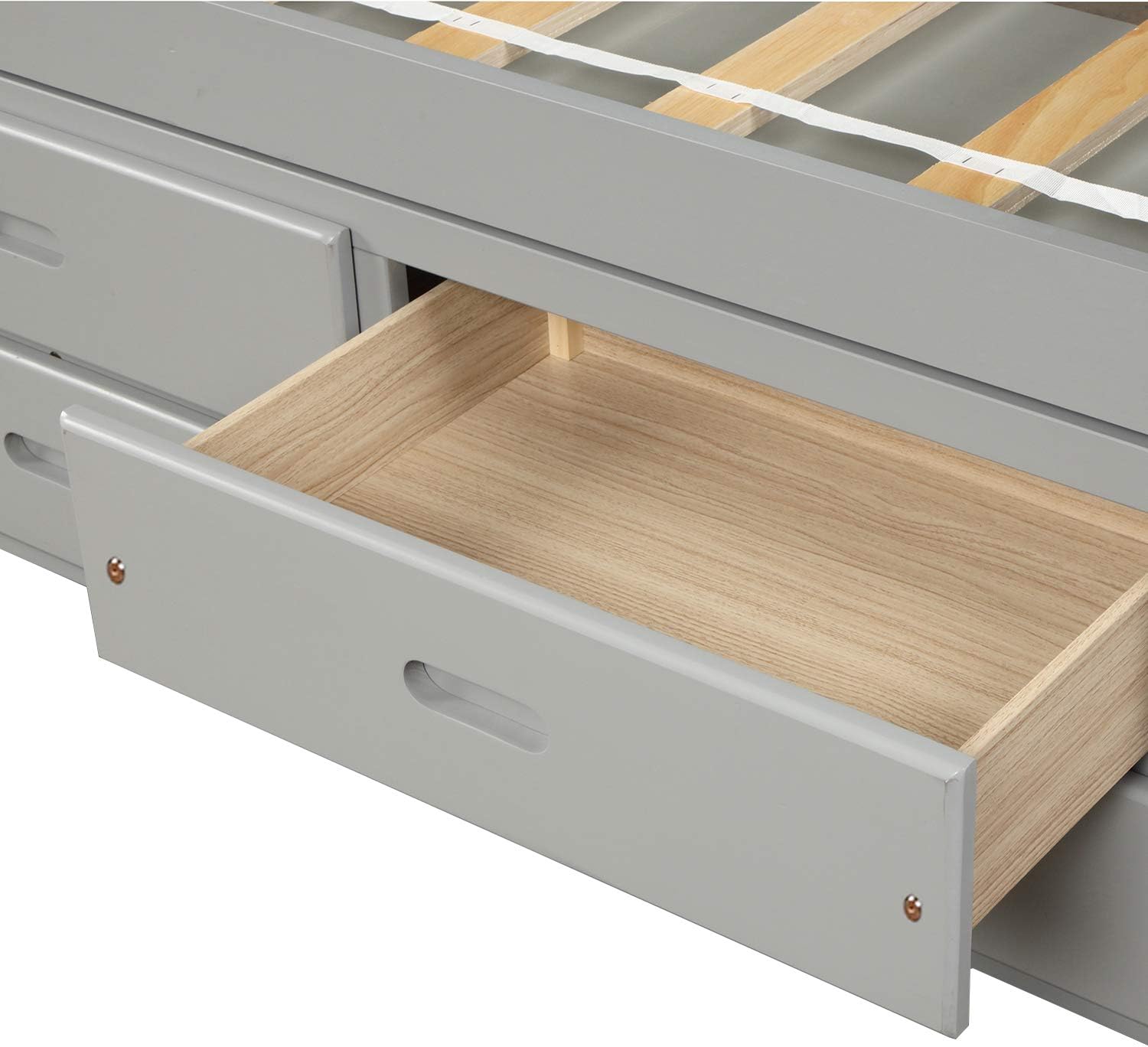 Twin Size Platform Storage Bed Solid Wood with 6 Drawers, Gray V756792
