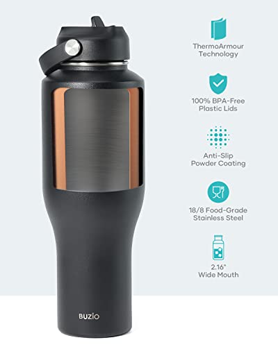 BUZIO 40oz Insulated Tumbler with Handle and Straw Lid, Black M702