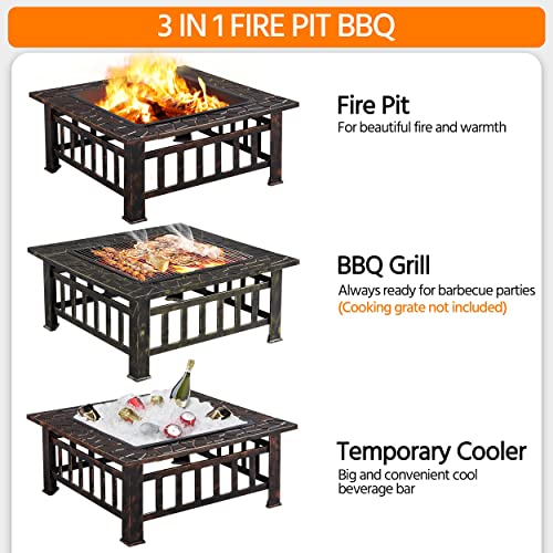 Yaheetech Fire Pit Table 32in Square Metal Outdoor Patio Fireplace L506
