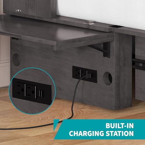 BALUS Murphy Cabinet Bed Queen with USB Charging Station, Tri-Fold Mattress, Dark Grey V81631