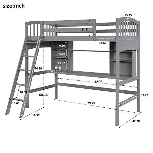 Harper & Bright Designs Full Size Loft Bed with Wardrobe and Desk, Solid Wood, White R4710