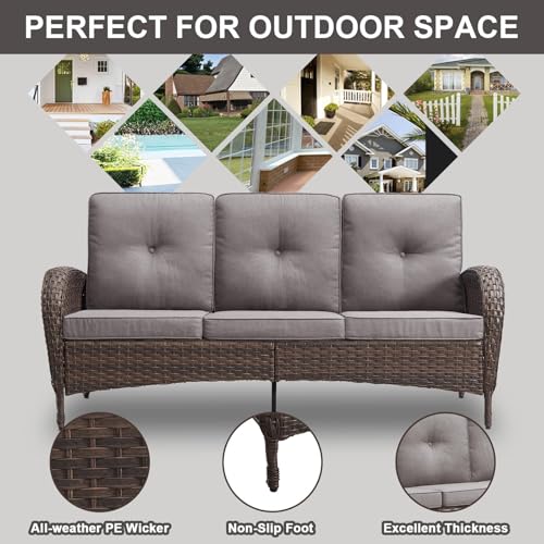 Outdoor Wicker Swivel Rocker Chairs Set of 2 with Rattan Side Table, Brown/Blue B592
