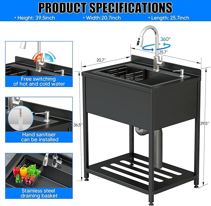 Stainless Steel Utility Sink with Faucet and Drain Kit I168