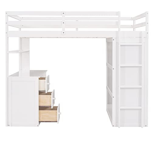 Harper & Bright Designs Full Loft Bed with Desk, Wardrobe, Solid Wood N868457