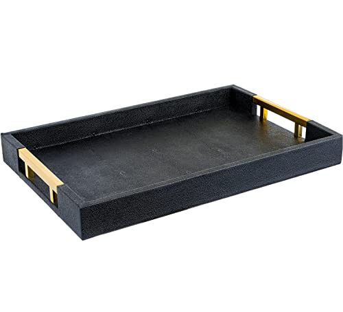 White Marble Faux Leather Decorative Tray with Handles D972626