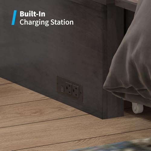 Mjkone Murphy Bed Cabinet Queen Size with USB Charging Station & Storage Drawers, White U176463