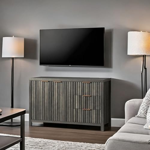 Fluted Sideboard Buffet Cabinet with Storage, 56" Modern Credenza, Natural Y669537