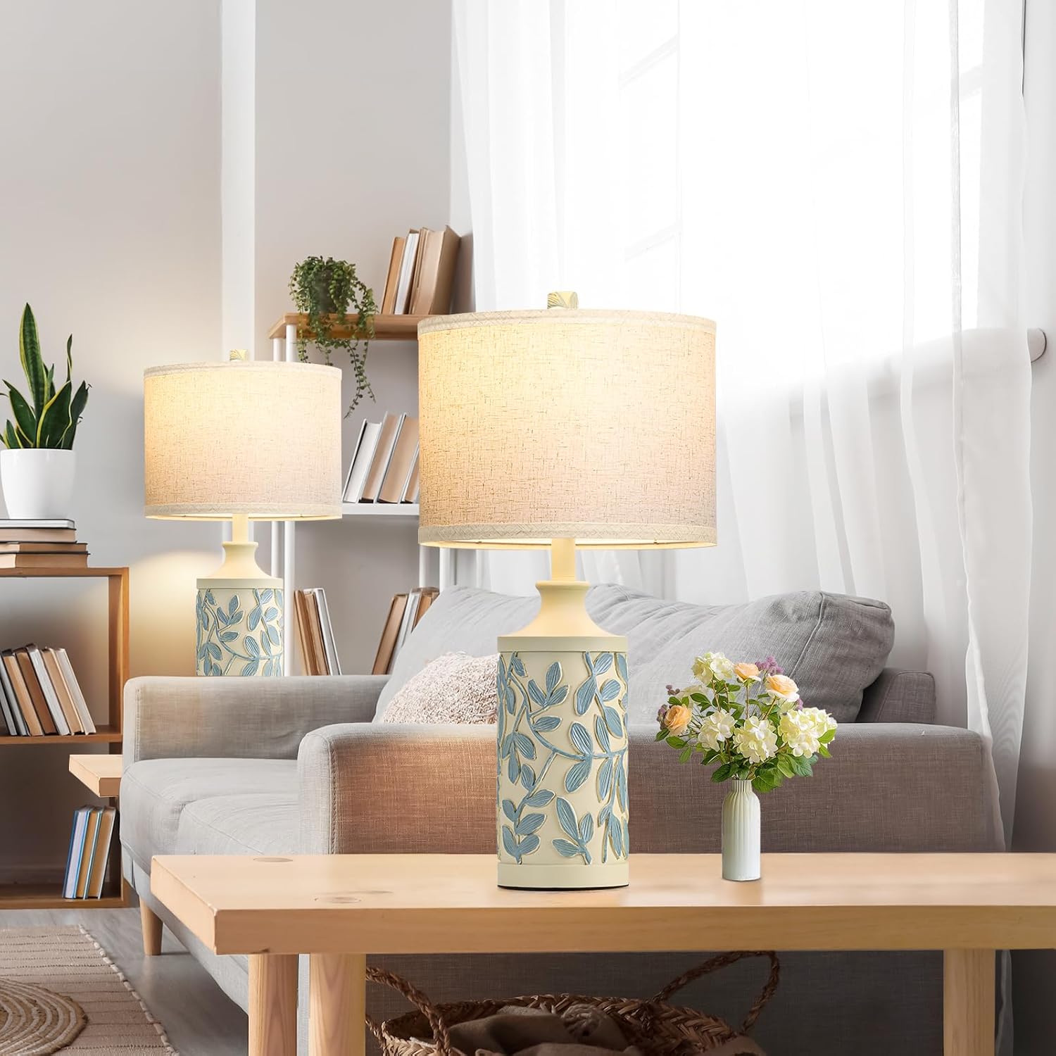 24" Farmhouse Cream Table Lamps Set of 2, 3 Color Temperatures, Bulbs Included J699