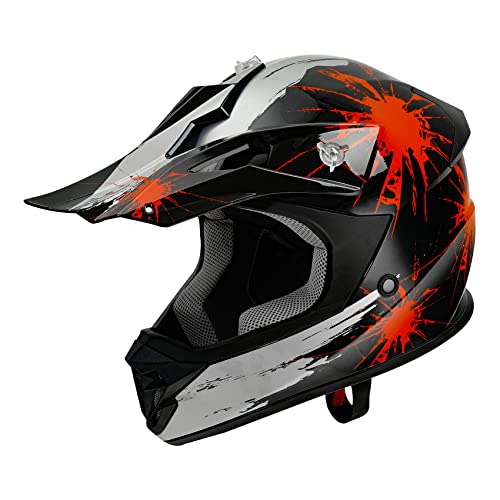 SLMOTO Dot Youth Kids Motocross Offroad Helmet with Goggles and Gloves Blue Skull D851858