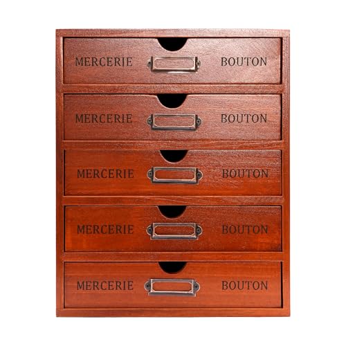 Vintage 16-Drawer Wooden Desktop Organizer with Iron Label Holders N538