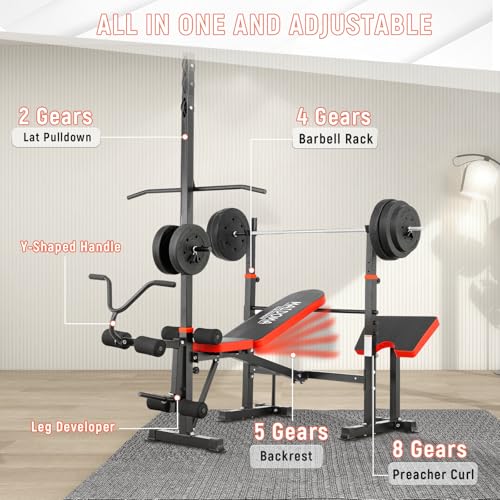 1500LBS 8-in-1 Olympic Weight Bench with Leg Extension & Preacher Curl A945
